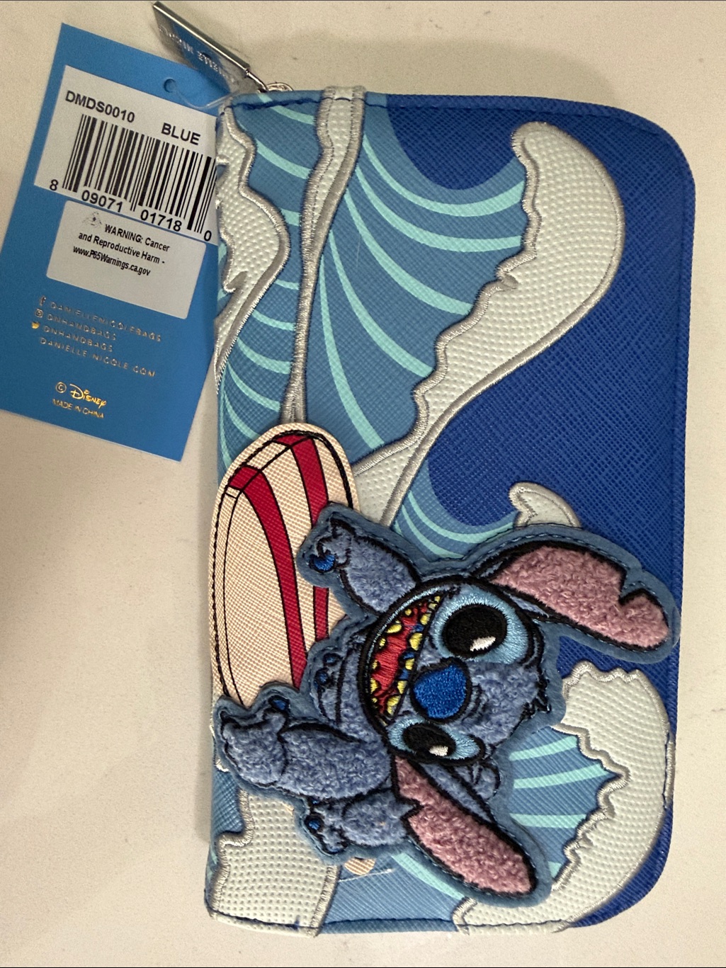 Danielle Nicole Blue Stitch Surfing Stitch Zip Around Wallet
